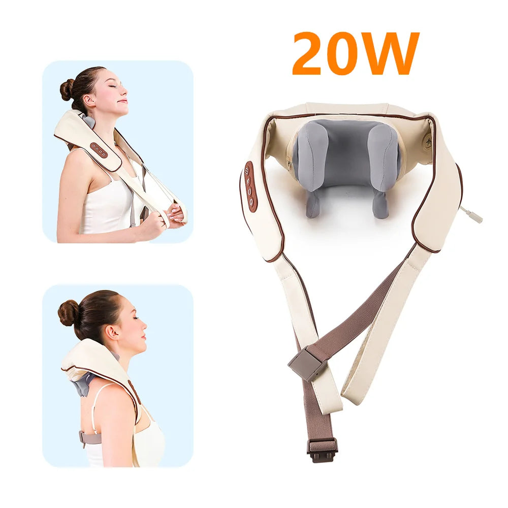 USB oplaadbare nek- en schoudermassager 2000mAh batterij 3 massagemodi 2 verwarmingsniveaus 40 ° C/45 ° C Hot Compress 4D Kneedende Ergonomische Draadloze Massageapparaat voor Thuis, Kantoor en Reizen