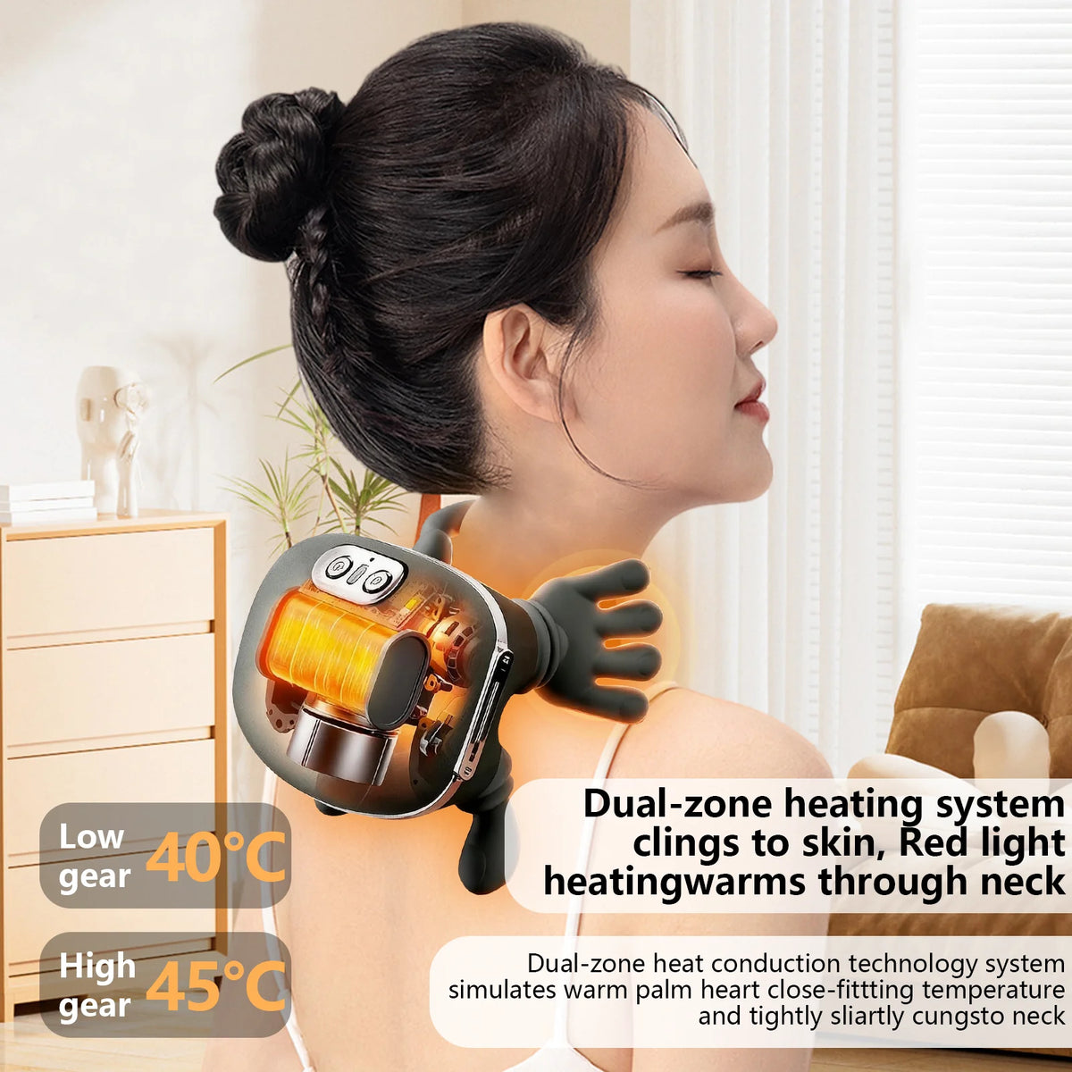 Draadloze oplaadbare nek- en schoudermassager met USB, 2000 mAh, 3 massagestanden en 2 warmtestanden (40–45 °C), 4D-kneding, ergonomisch, voor thuis, kantoor en onderweg