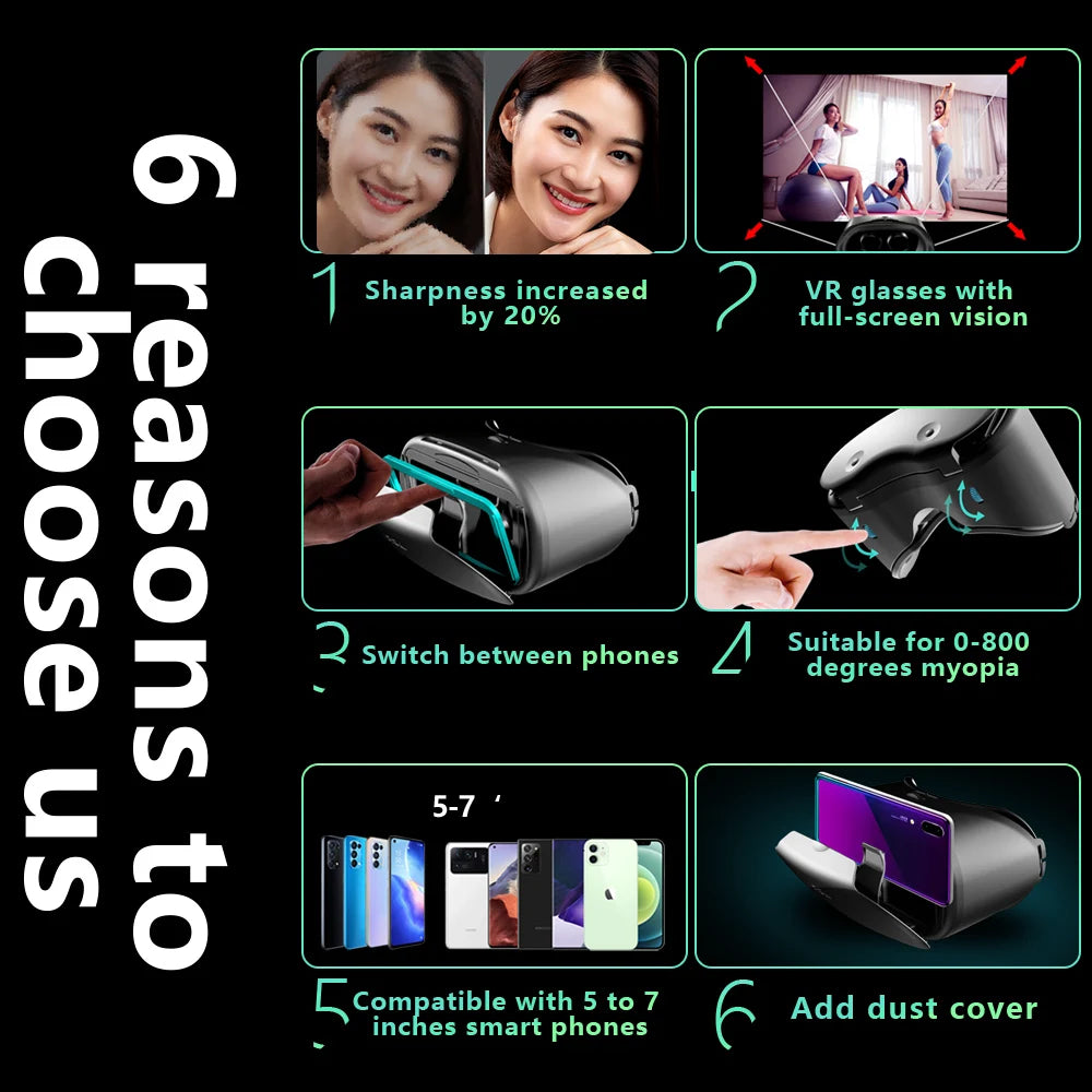 3D virtual reality-bril voor iPhone en Android, VR-headset met echte lenzen