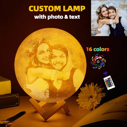 Gepersonaliseerde 3D-geprinte maanlamp met foto en tekst, USB-nachtlampje voor verjaardag, Moederdag, Valentijnsdag en Kerstmis