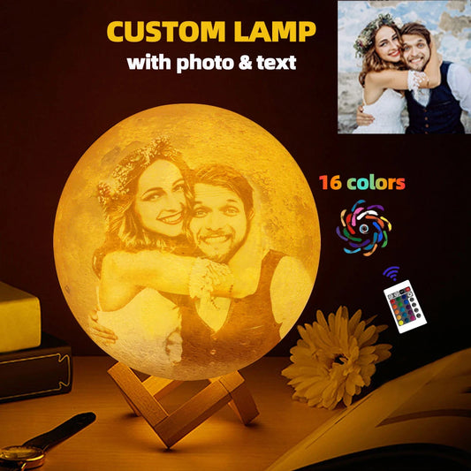 Gepersonaliseerde 3D-geprinte maanlamp met foto en tekst, USB-nachtlampje voor verjaardag, Moederdag, Valentijnsdag en Kerstmis