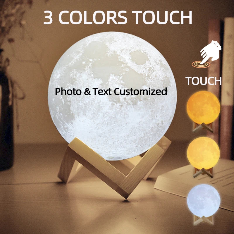 Gepersonaliseerde 3D-geprinte maanlamp met foto en tekst, USB-nachtlampje voor verjaardag, Moederdag, Valentijnsdag en Kerstmis