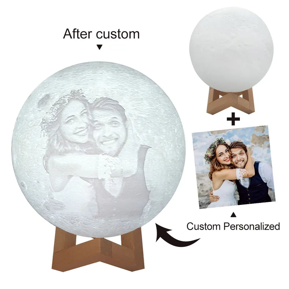 Gepersonaliseerde 3D-geprinte maanlamp met foto en tekst, USB-nachtlampje voor verjaardag, Moederdag, Valentijnsdag en Kerstmis