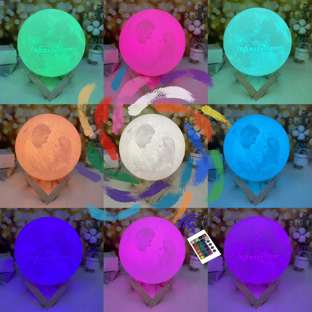 Gepersonaliseerde 3D-geprinte maanlamp met foto en tekst, USB-nachtlampje voor verjaardag, Moederdag, Valentijnsdag en Kerstmis