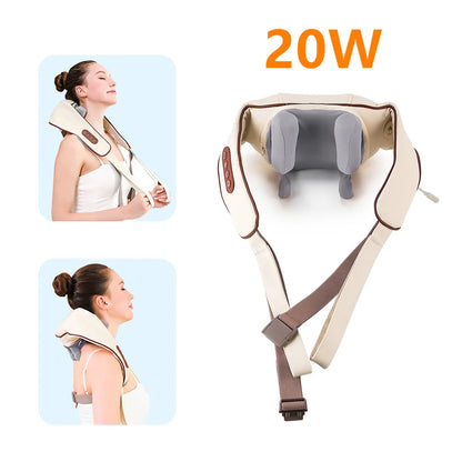 USB oplaadbare nek- en schoudermassager 2000mAh batterij 3 massagemodi 2 verwarmingsniveaus 40 ° C/45 ° C Hot Compress 4D Kneedende Ergonomische Draadloze Massageapparaat voor Thuis, Kantoor en Reizen