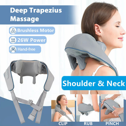 USB oplaadbare nek- en schoudermassager 2000mAh batterij 3 massagemodi 2 verwarmingsniveaus 40 ° C/45 ° C Hot Compress 4D Kneedende Ergonomische Draadloze Massageapparaat voor Thuis, Kantoor en Reizen