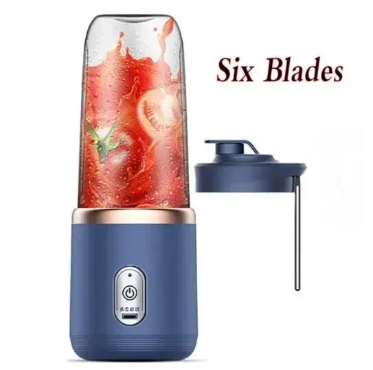 Draagbare elektrische mini-blender voor vruchtensap, USB-oplaadbaar, 6 messen, sapbeker voor thuis en in de keuken
