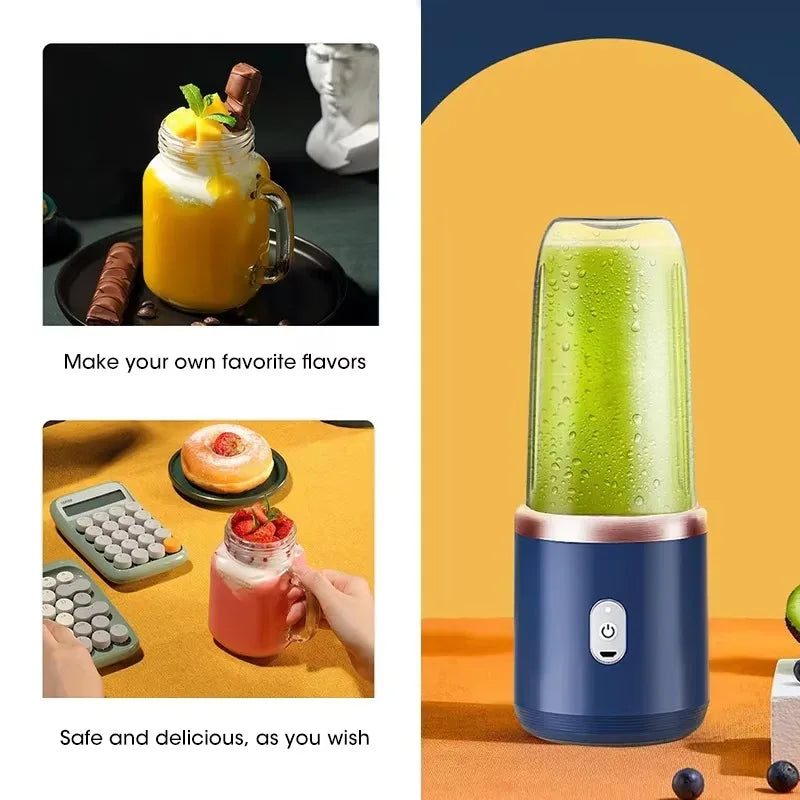 Draagbare elektrische mini-blender voor vruchtensap, USB-oplaadbaar, 6 messen, sapbeker voor thuis en in de keuken