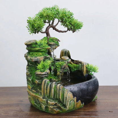 Groene Rotstuin met Waterval, Feng Shui Waterfontein voor Binnen