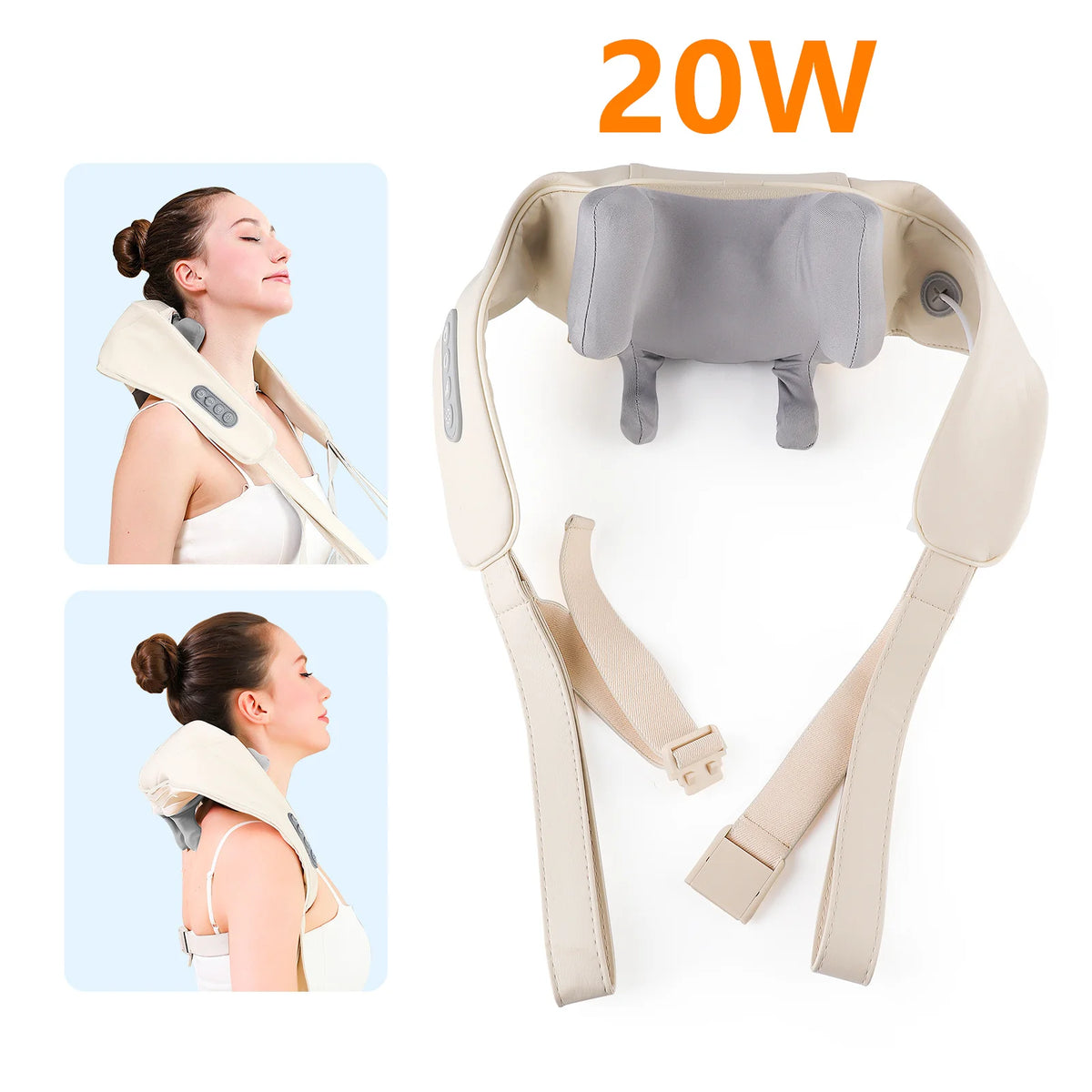 USB oplaadbare nek- en schoudermassager 2000mAh batterij 3 massagemodi 2 verwarmingsniveaus 40 ° C/45 ° C Hot Compress 4D Kneedende Ergonomische Draadloze Massageapparaat voor Thuis, Kantoor en Reizen