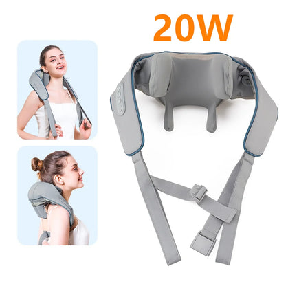 USB oplaadbare nek- en schoudermassager 2000mAh batterij 3 massagemodi 2 verwarmingsniveaus 40 ° C/45 ° C Hot Compress 4D Kneedende Ergonomische Draadloze Massageapparaat voor Thuis, Kantoor en Reizen