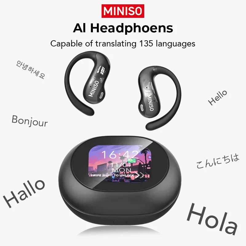 MINISO MS188 AI-vertaaloordopjes, draadloze Bluetooth-hoofdtelefoon met extra lange batterijduur
