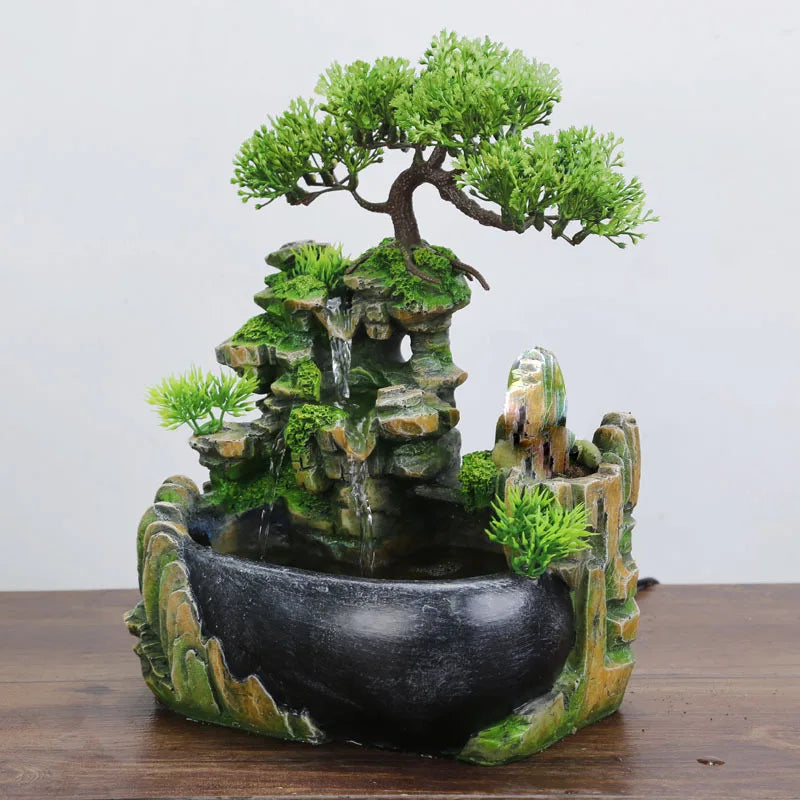 Groene Rotstuin met Waterval, Feng Shui Waterfontein voor Binnen