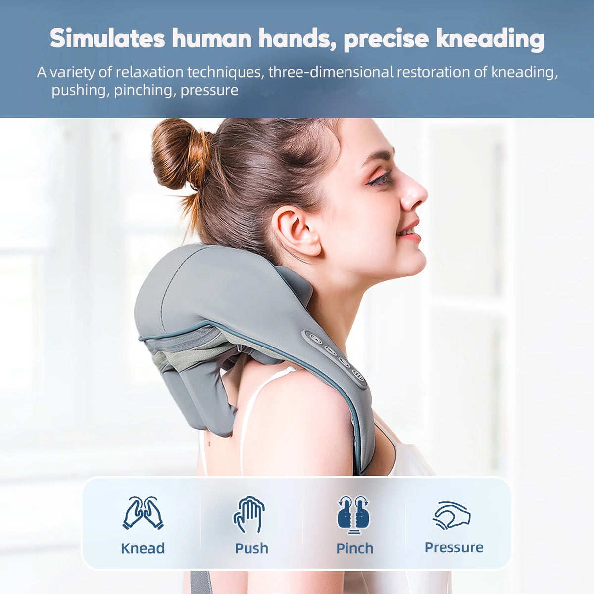 USB oplaadbare nek- en schoudermassager 2000mAh batterij 3 massagemodi 2 verwarmingsniveaus 40 ° C/45 ° C Hot Compress 4D Kneedende Ergonomische Draadloze Massageapparaat voor Thuis, Kantoor en Reizen