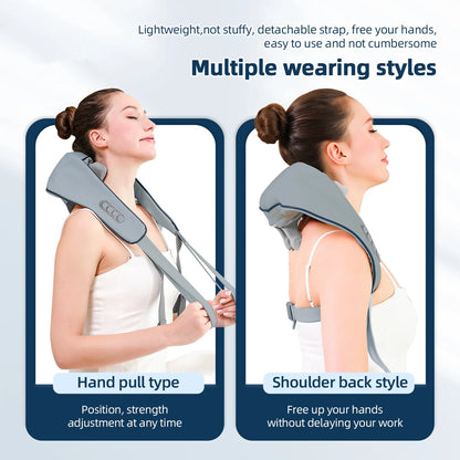 USB oplaadbare nek- en schoudermassager 2000mAh batterij 3 massagemodi 2 verwarmingsniveaus 40 ° C/45 ° C Hot Compress 4D Kneedende Ergonomische Draadloze Massageapparaat voor Thuis, Kantoor en Reizen
