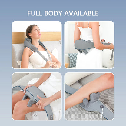 USB oplaadbare nek- en schoudermassager 2000mAh batterij 3 massagemodi 2 verwarmingsniveaus 40 ° C/45 ° C Hot Compress 4D Kneedende Ergonomische Draadloze Massageapparaat voor Thuis, Kantoor en Reizen